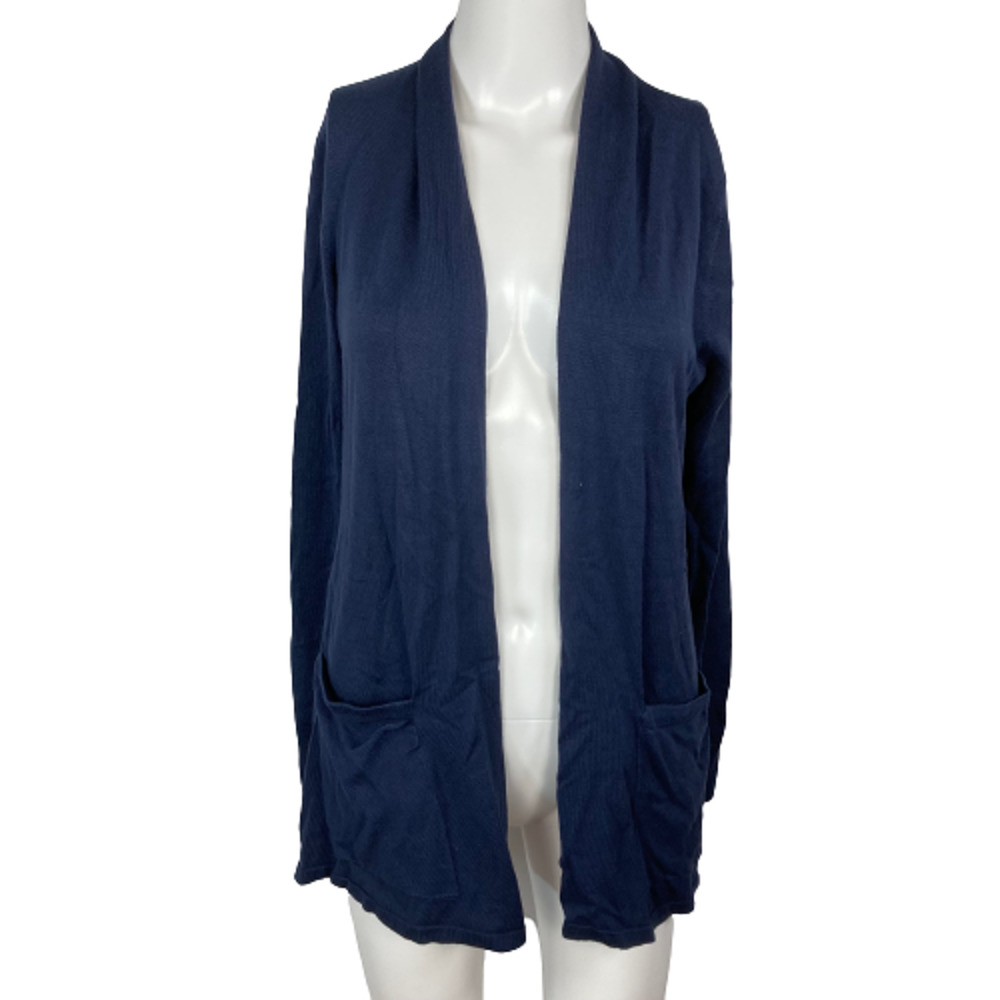 Duluth Trading Co Cardigan Womens Sz XS Navy Blue Open Front Cardigan Cotton